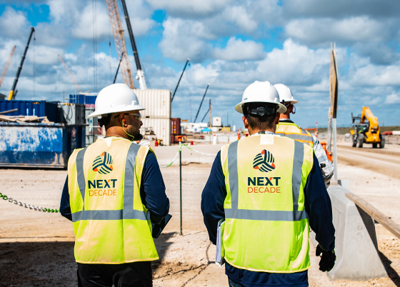 NextDecade construction workers walking on site